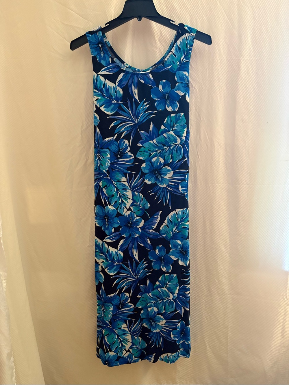 Avon Vintage Back Tie Tank Dress Blue Tropical 1X EUC